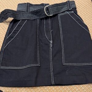 Sandro Black Mini Skirt with Contrast White Stitching and Belt